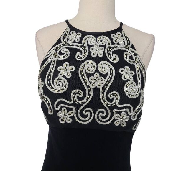 Vtg 90s Zum Zum Niki Livas Black Velvet Maxi Dress‎ Sz S Beaded Halter Open Back - Picture 2 of 11